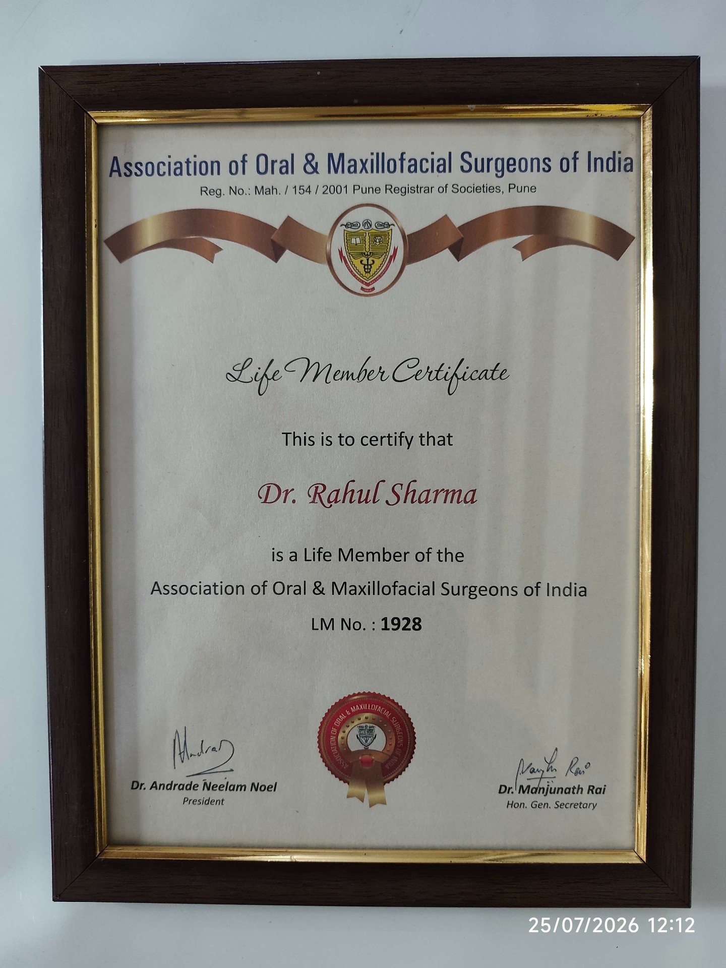 AOMSI Life Member Certificate