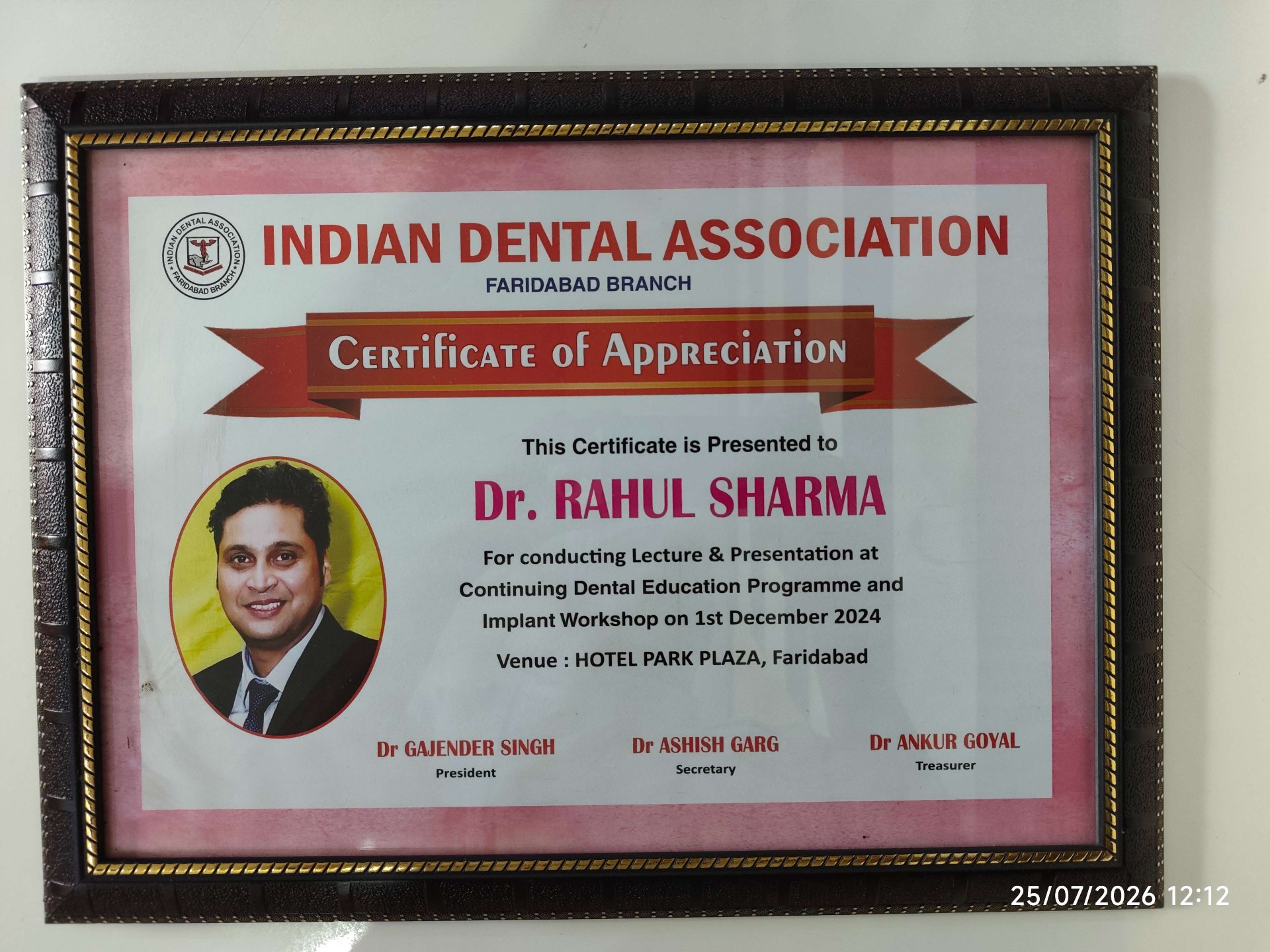 IDA Faridabad — Certificate of Appreciation